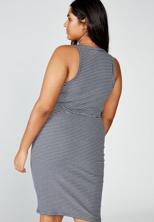 Cotton On - Curve kirsty racerback bodycon midi dress mini molly - black & white 