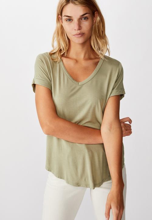 Cotton On - Karl short sleeve v neck top - green 