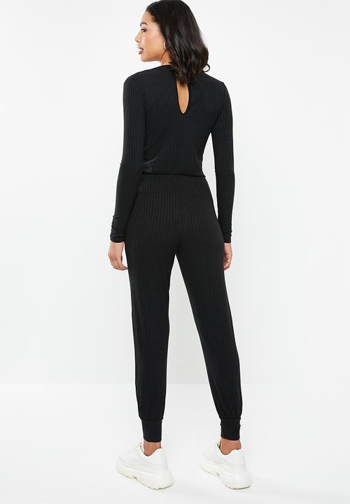 Missguided - Rib pocket jogger tie waist jumpsuit - black