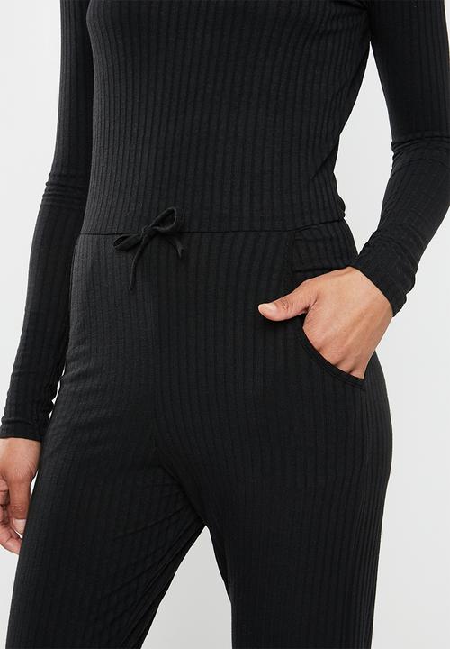 Missguided - Rib pocket jogger tie waist jumpsuit - black