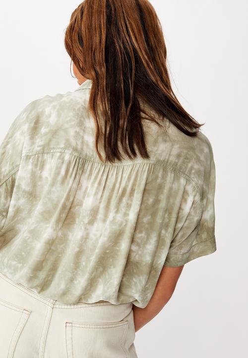 Cotton On - Epic tie front short sleeve shirt - khaki