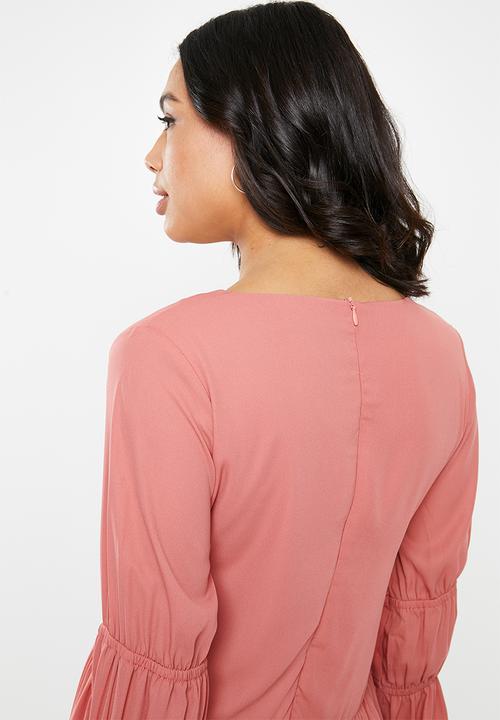 Missguided - V neck tiered smock dress - pink