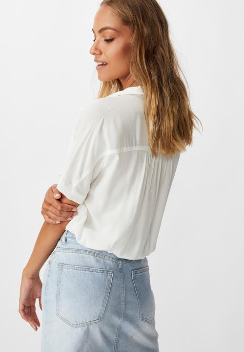 Cotton On - Epic tie front short sleeve shirt - white