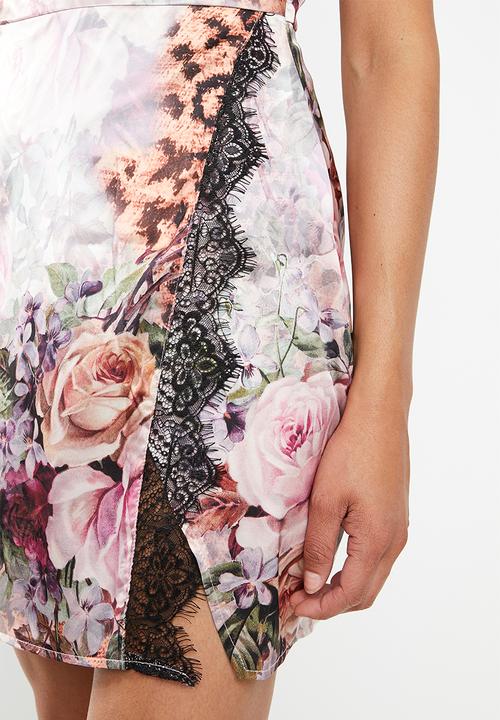 Missguided - Strappy cowl lace split mini dress - multi
