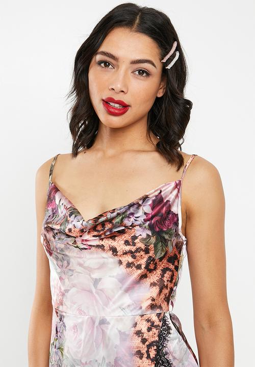Missguided - Strappy cowl lace split mini dress - multi