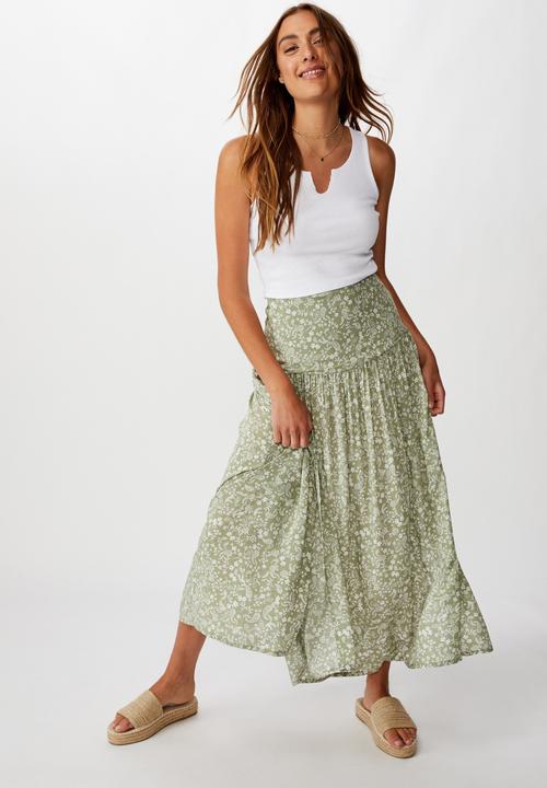 Cotton On - Nadia maxi skirt blair floral paisley - khaki & white