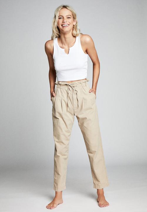 Cotton On - Paperbag pants - beige