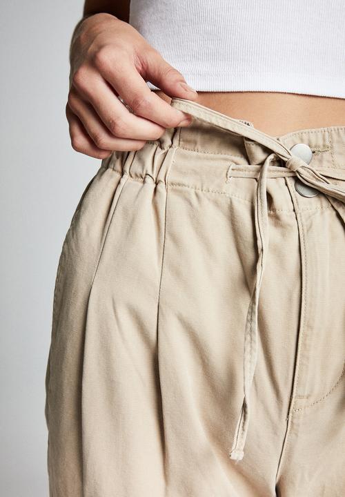 Cotton On - Paperbag pants - beige