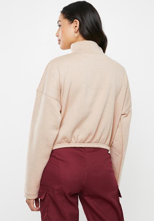 Missguided - Zip front high neck gathered waist sweat - beige