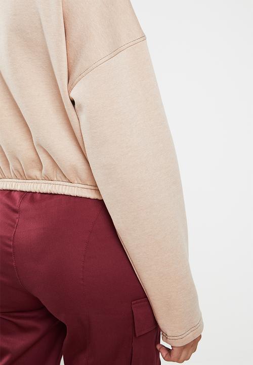 Missguided - Zip front high neck gathered waist sweat - beige