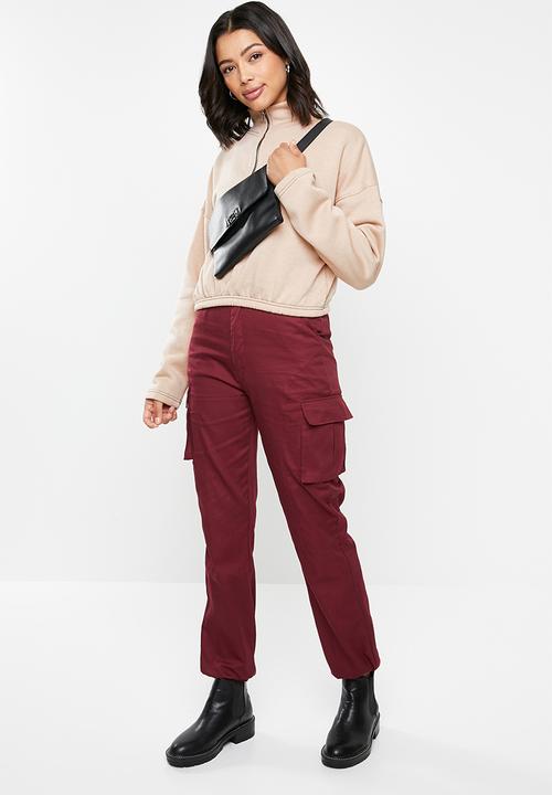 Missguided - Zip front high neck gathered waist sweat - beige