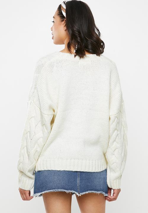 Missguided - Knitted cable cardi co-ord - white