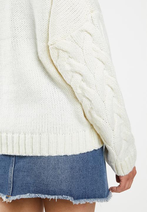 Missguided - Knitted cable cardi co-ord - white