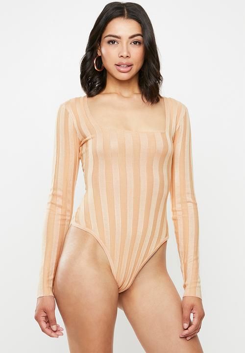 Missguided - Square neck extreme rib bodysuit - peach