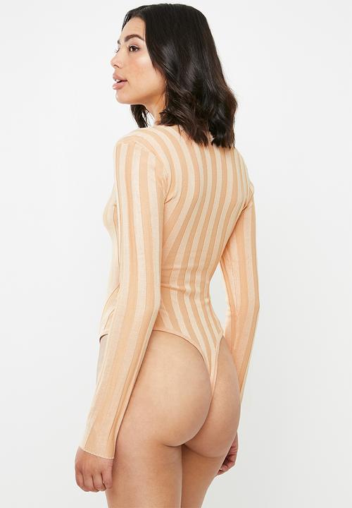 Missguided - Square neck extreme rib bodysuit - peach