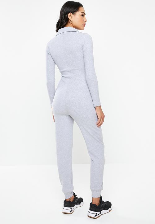 Missguided - Zip collared ribbed jumpsuit - grey