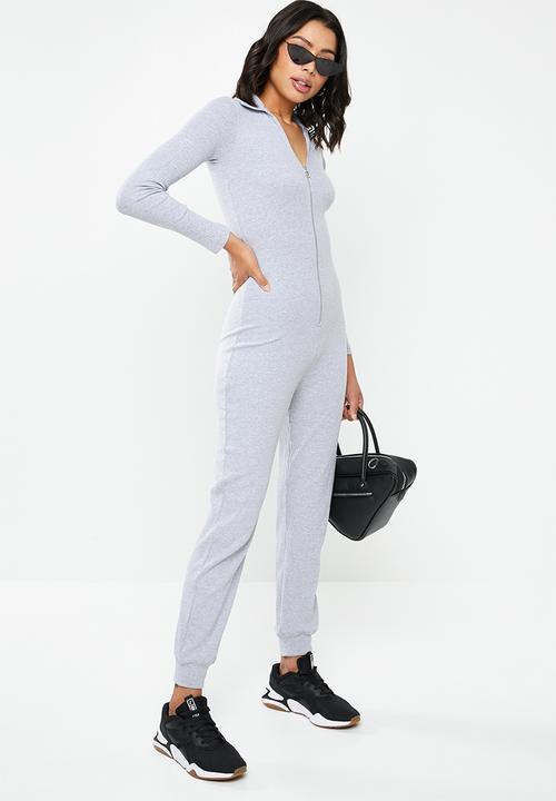 Missguided - Zip collared ribbed jumpsuit - grey
