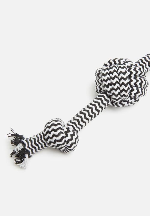 Pet Collection - Single rope double knot toy - black & white