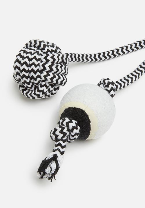 Pet Collection - Double rope with ball toy - black & white