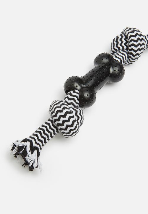 Pet Collection - Single rope with bone toy - black & white
