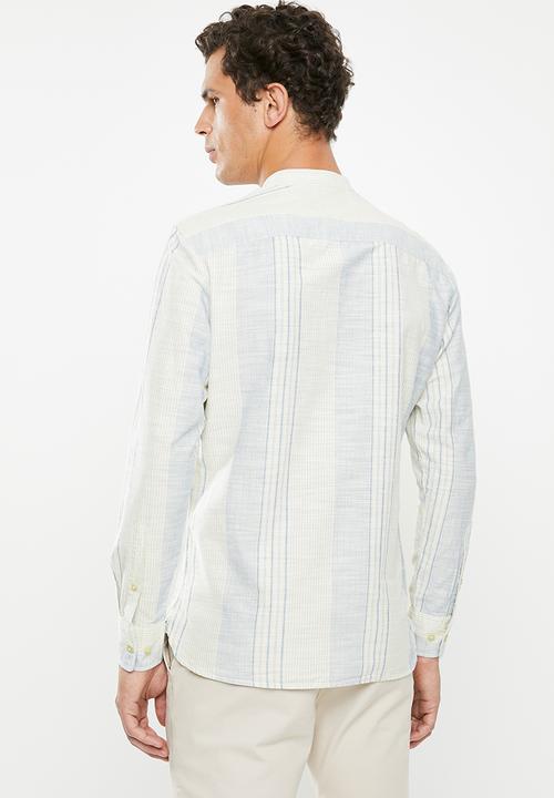 Selected Homme - Ace slim fit stripe shirt - blue & off white 