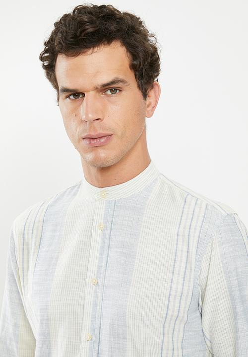 Selected Homme - Ace slim fit stripe shirt - blue & off white 