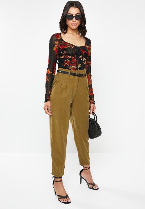 Missguided - Mesh long sleeve corset seam floral print top - multi