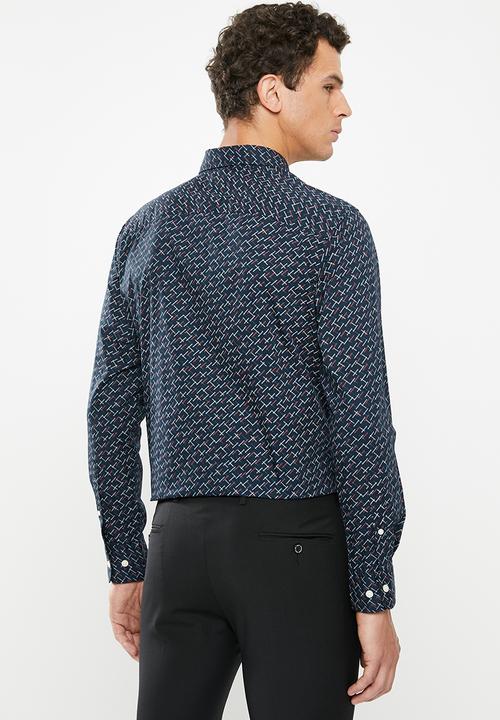 Selected Homme - Matt slim fit all over print shirt - navy