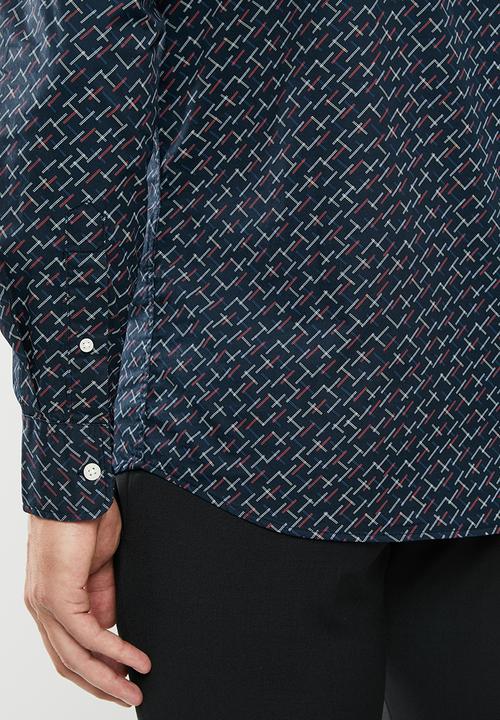 Selected Homme - Matt slim fit all over print shirt - navy