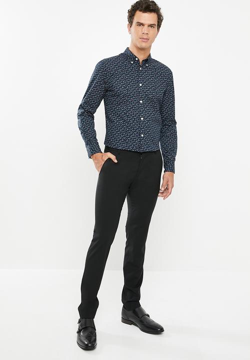 Selected Homme - Matt slim fit all over print shirt - navy
