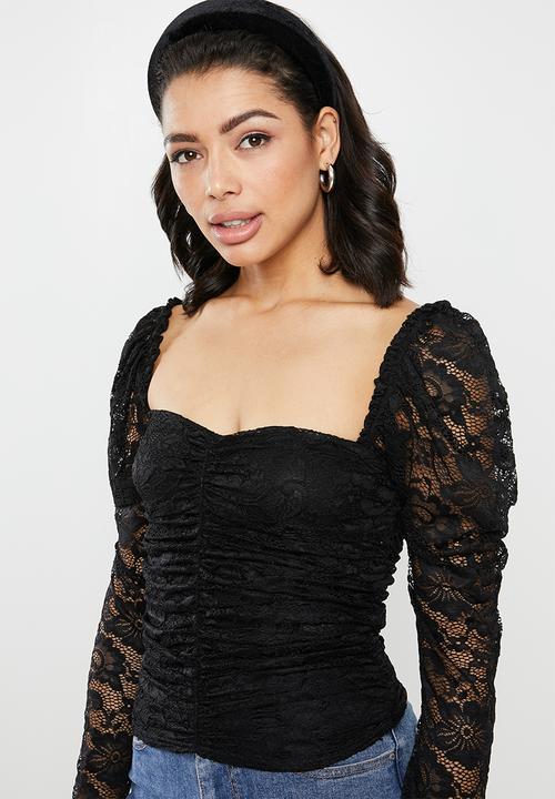Missguided - Lace ruched front milkmaid top - black
