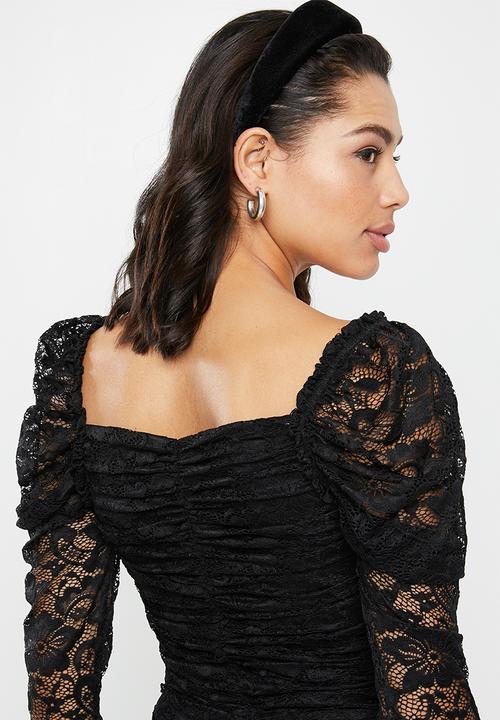 Missguided - Lace ruched front milkmaid top - black