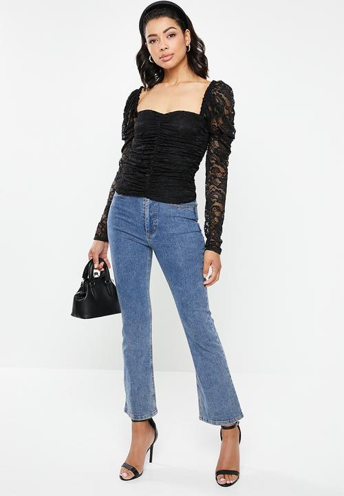 Missguided - Lace ruched front milkmaid top - black