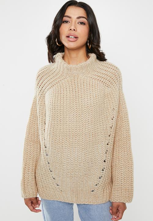 Missguided - Chunky grown on neck jumper - beige