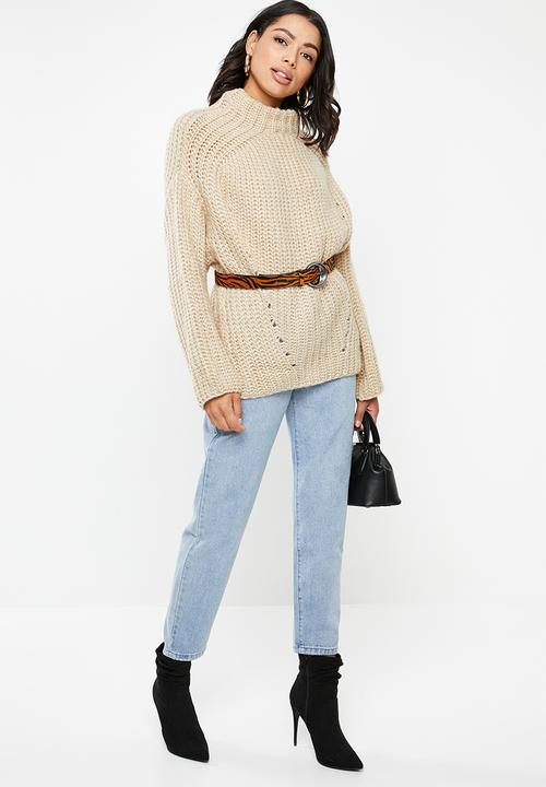 Missguided - Chunky grown on neck jumper - beige