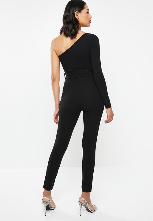 Missguided - One shoulder belted jumpsuit - black