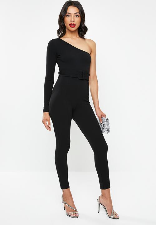Missguided - One shoulder belted jumpsuit - black