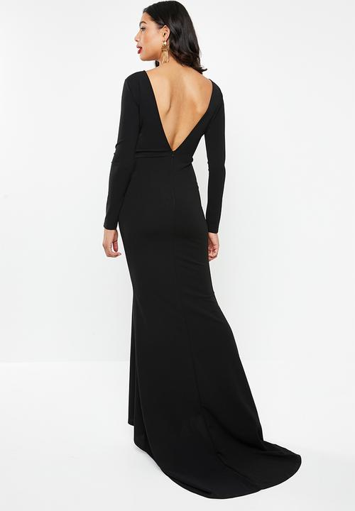 Missguided - Long sleeve open back fishtail maxi - black