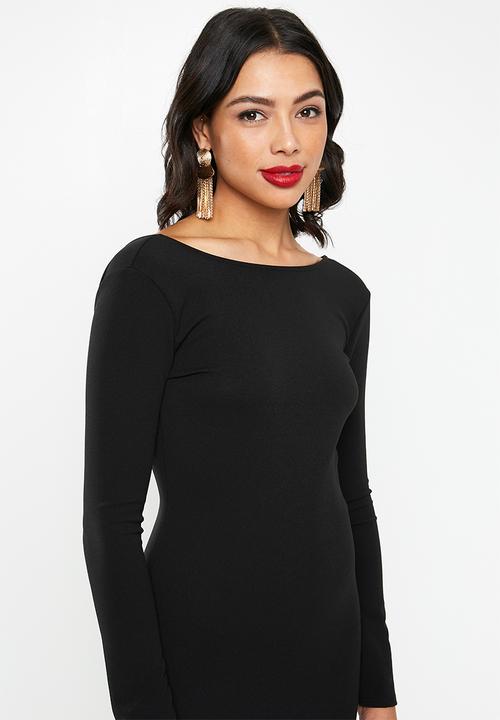 Missguided - Long sleeve open back fishtail maxi - black