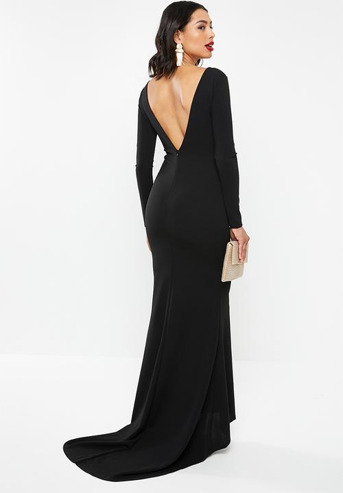 Missguided - Long sleeve open back fishtail maxi - black