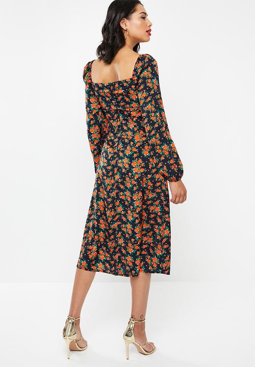 Missguided - Milkmaid long sleeve midi dress floral - multi 