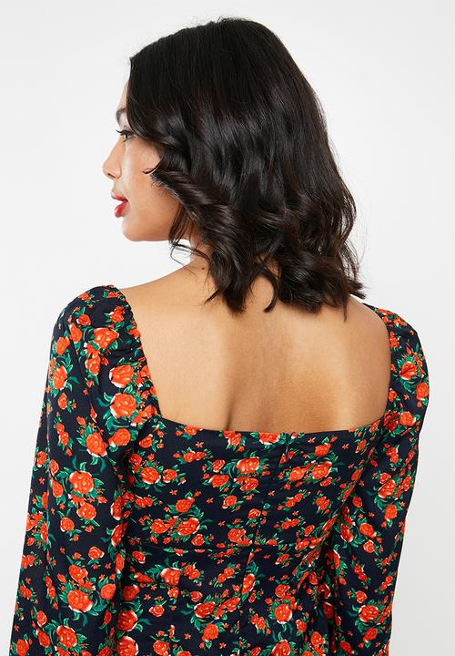Missguided - Milkmaid long sleeve midi dress floral - multi 
