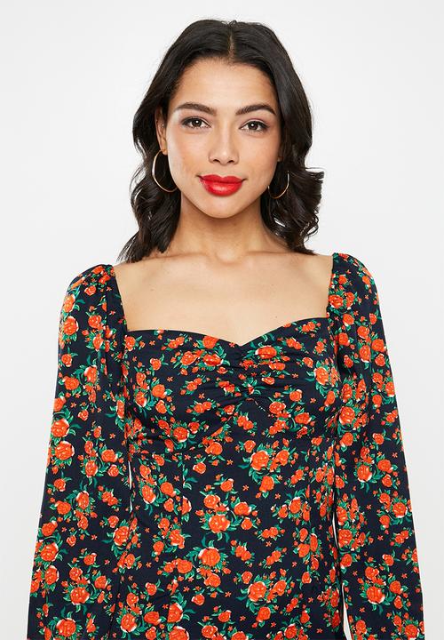 Missguided - Milkmaid long sleeve midi dress floral - multi 