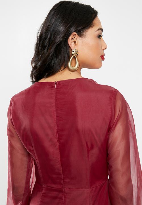 Missguided - Organza puff sleeve dress - burgundy