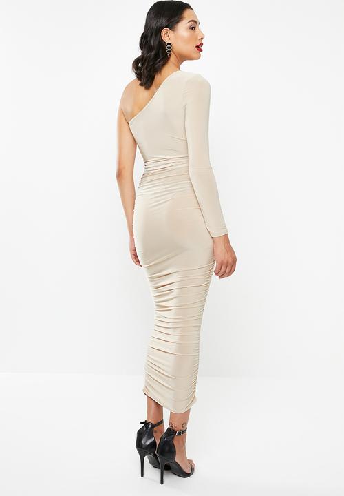 Missguided - Slinky one sleeve belted midi dress - stone 