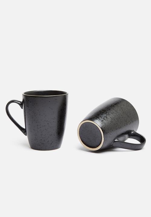 Excellent Houseware - Gold rimmed mug set of 4 - black