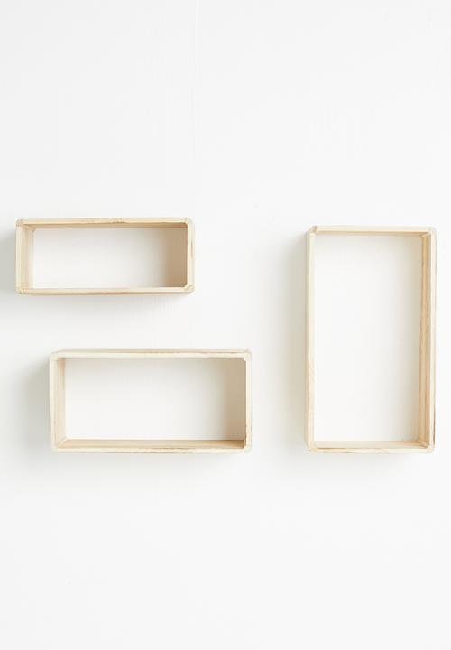 H&S - Rectangular wooden shelf set of 3 - natural