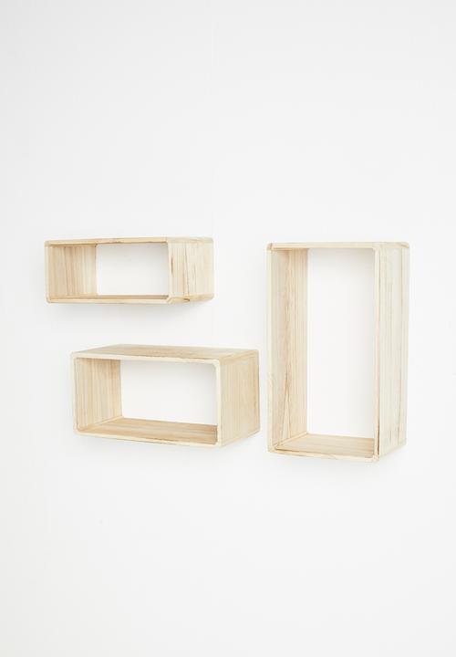 H&S - Rectangular wooden shelf set of 3 - natural