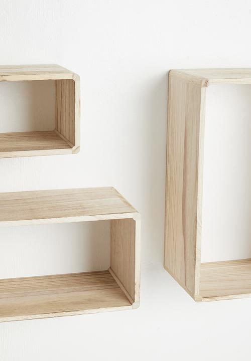 H&S - Rectangular wooden shelf set of 3 - natural