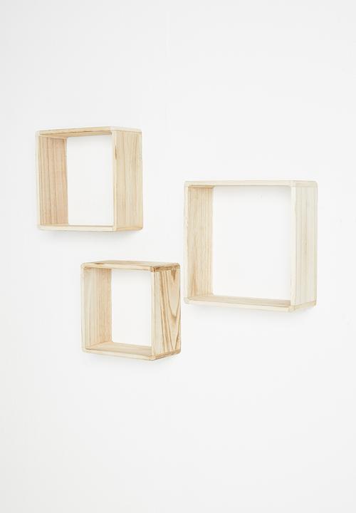 H&S - Square wooden shelf set of 3 - natural